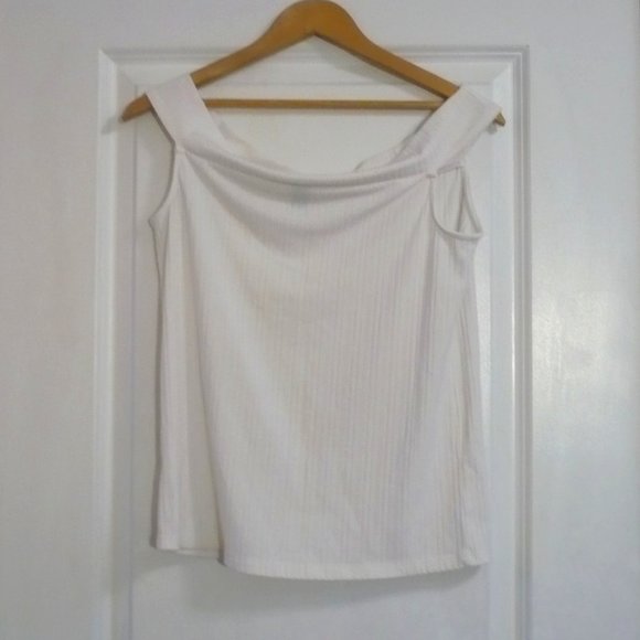 Rayon Blend Gentle Fawn Off Shoulder White Tank Top - Picture 3 of 8